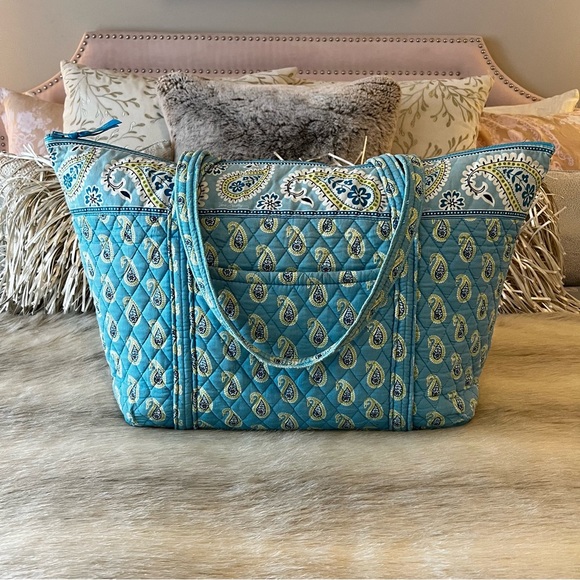 Vintage VERA BRADLEY Miller Bag Bermuda Blue 2025 Carryon Tote Zipper Paisley - Picture 1 of 17